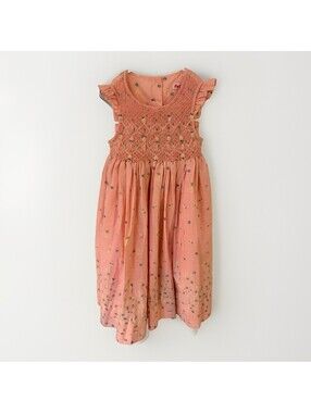 Just Friends Girls 3T Pink Floral Smocked Dress Ruffle Sleeve VTG
